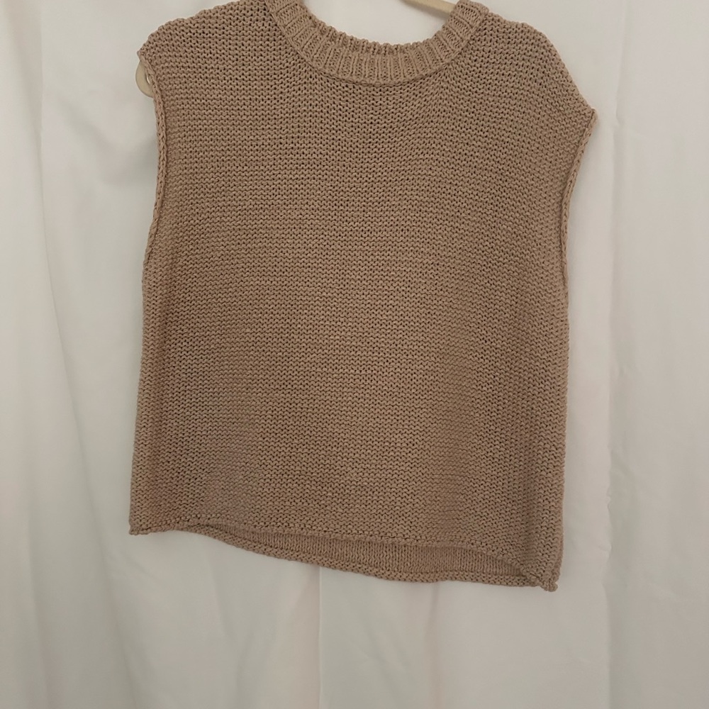 Velvet Textured Knit Sweater Vest in Beige